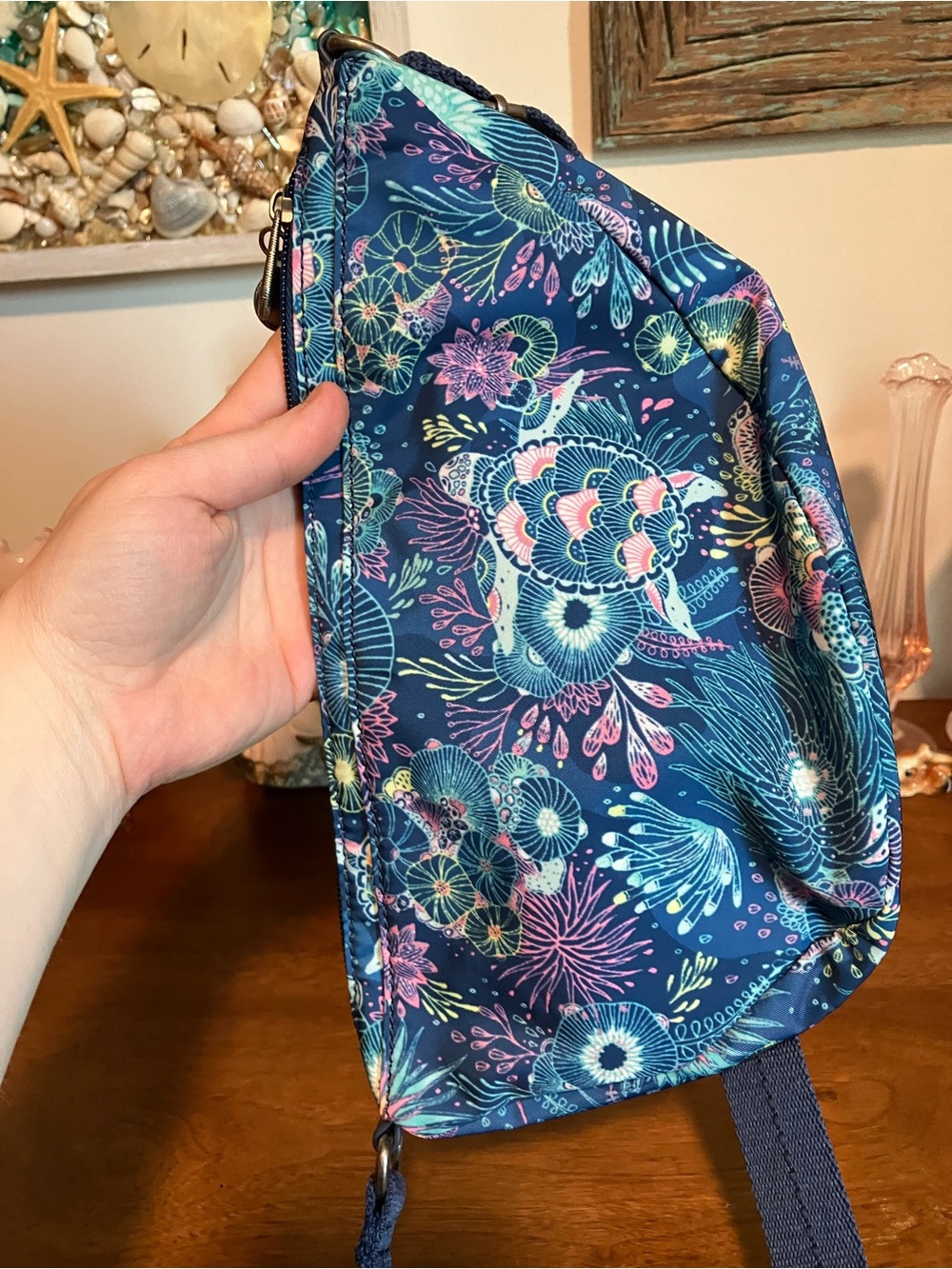 Sakroots Navy Tess Floral Turtle Crescent Crossbody with Multicolor Print - Picture 5 of 8